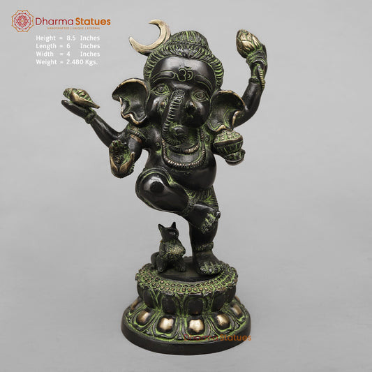 Brass Baby Ganesh Dancing Fine, Black Green Finish 8.5”