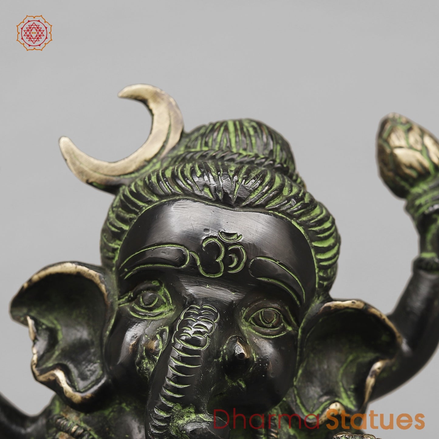 Brass Baby Ganesh Dancing Fine, Black Green Finish 8.5”