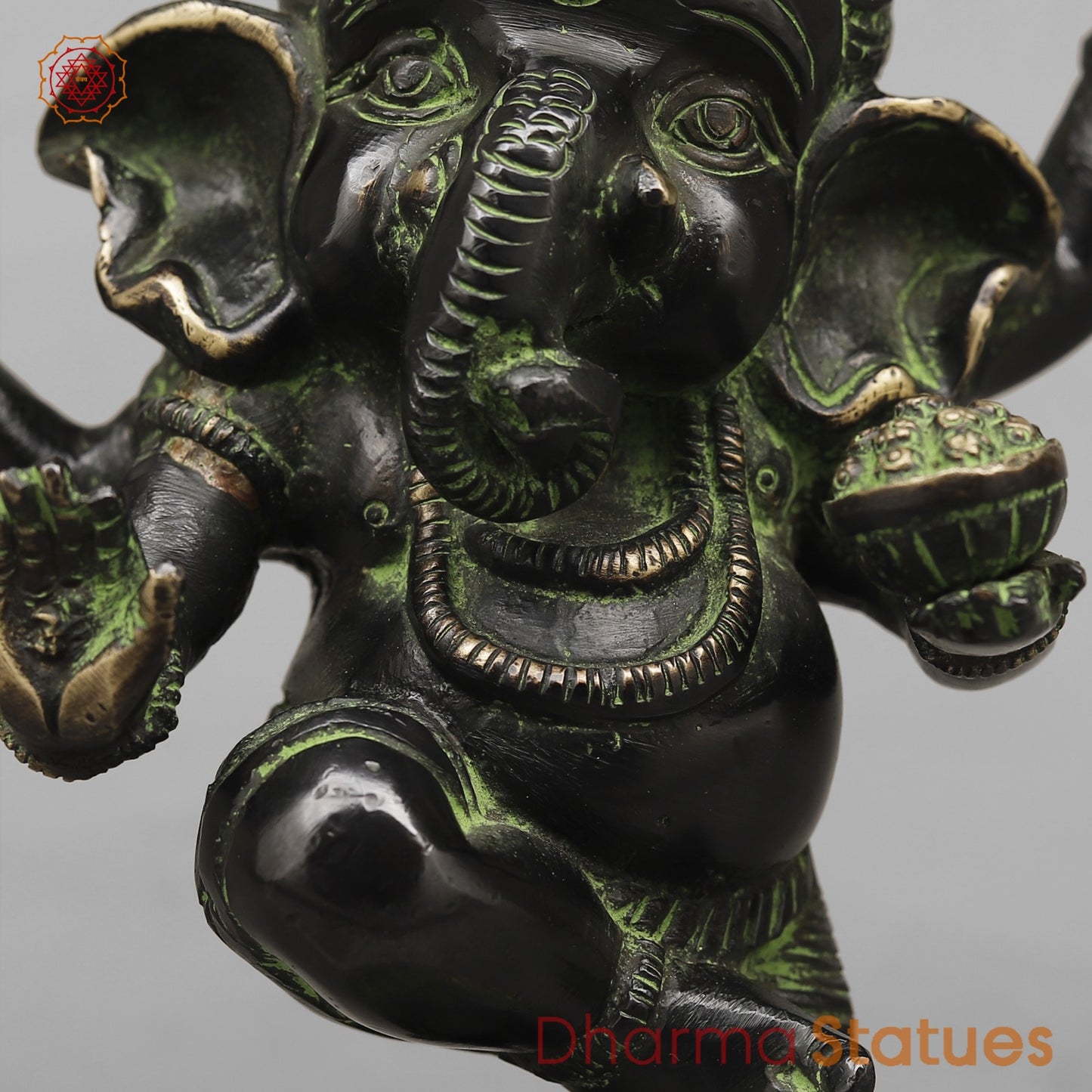 Brass Baby Ganesh Dancing Fine, Black Green Finish 8.5”
