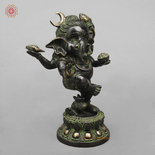 Brass Baby Ganesh Dancing Fine, Black Green Finish 8.5”