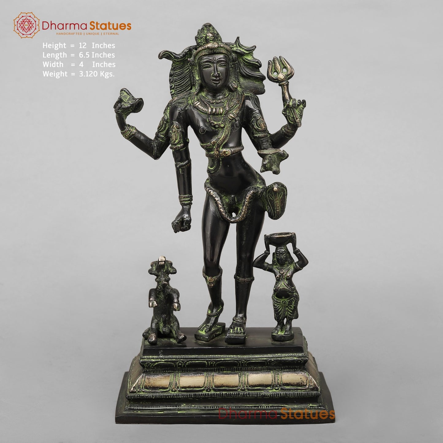 Brass Kaal Bhairo Shiva Standing Fine, Black antique Finish 12”