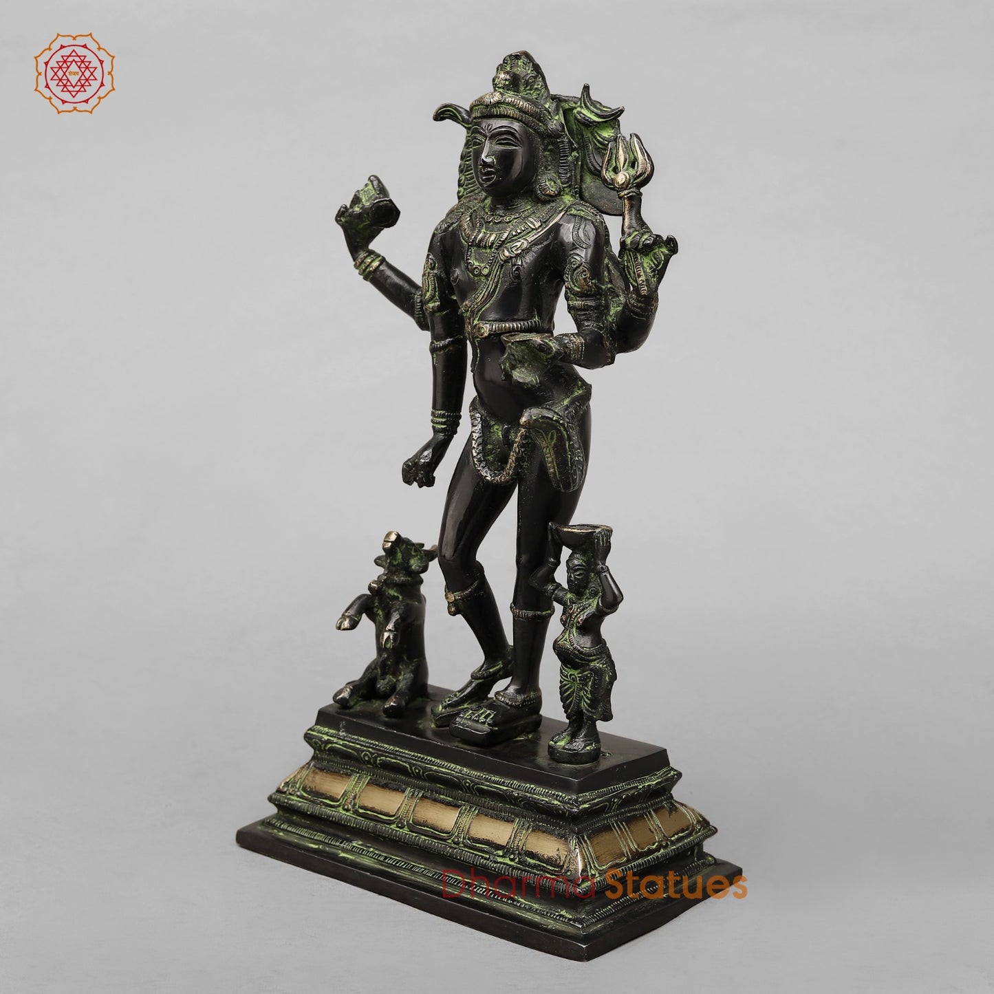 Brass Kaal Bhairo Shiva Standing Fine, Black antique Finish 12”