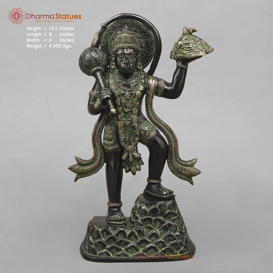 Brass Hanuman Standing Fine,Black Antique Finish 14.5”