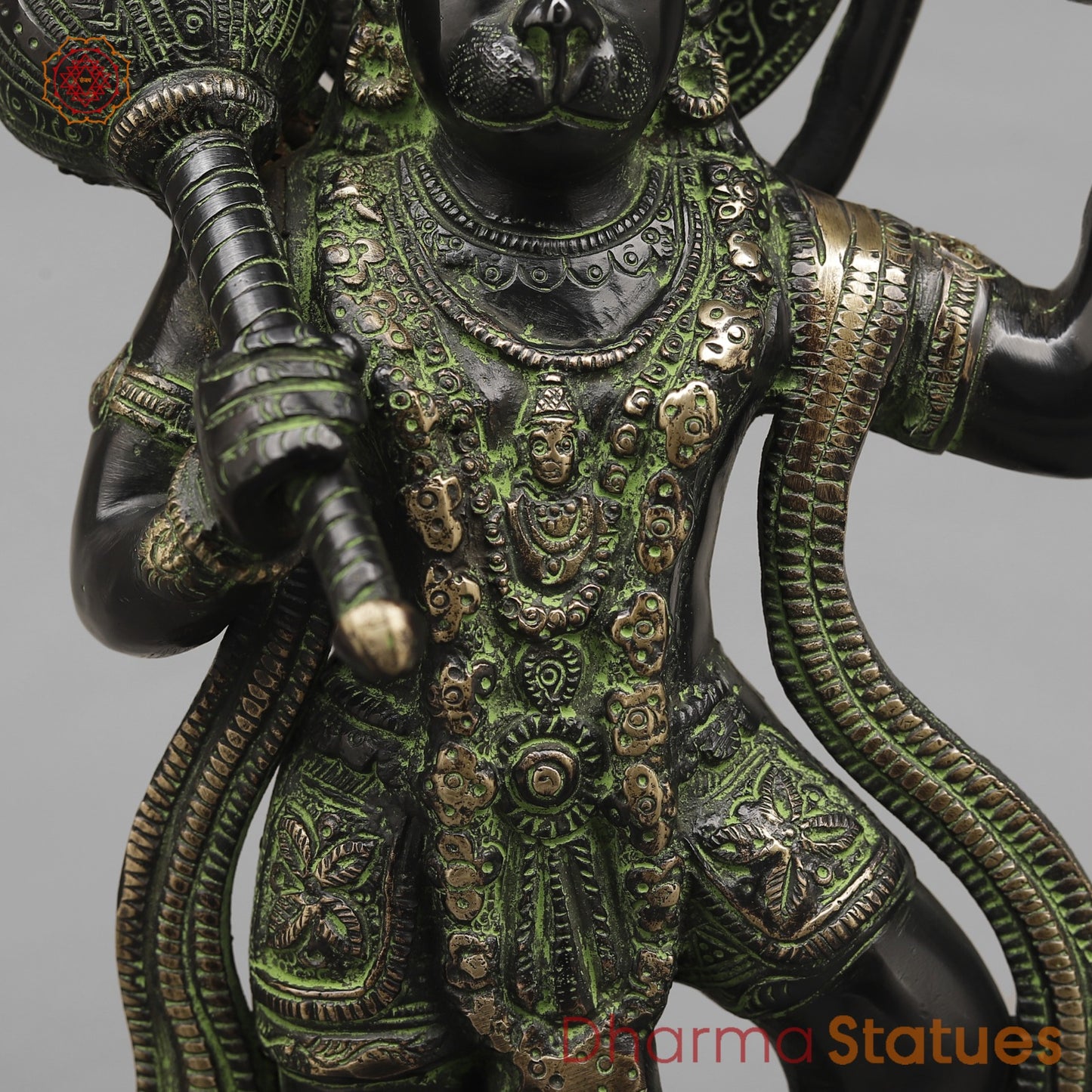 Brass Hanuman Standing Fine,Black Antique Finish 14.5”