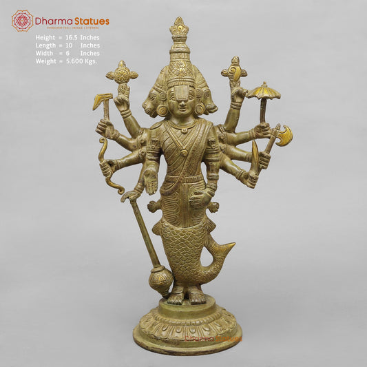 Brass Dasavtar Statue Fine, Green Patina Finish 16.5”