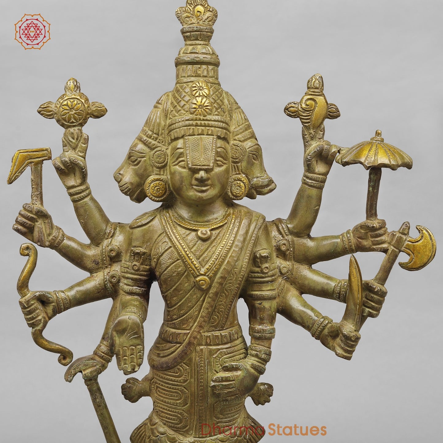 Brass Dasavtar Statue Fine, Green Patina Finish 16.5”