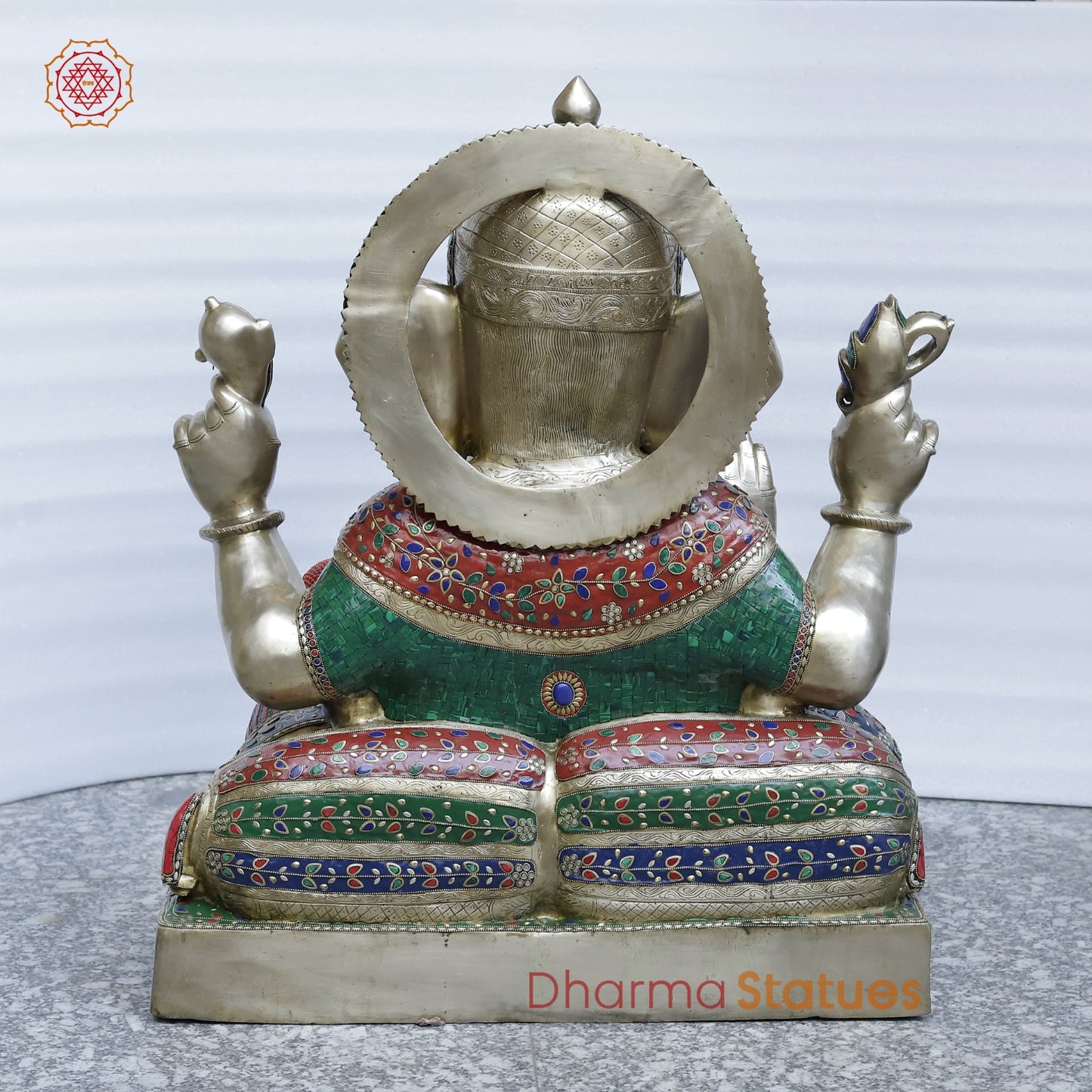 Brass Ganesh Seated Fine , Stone Work 34”