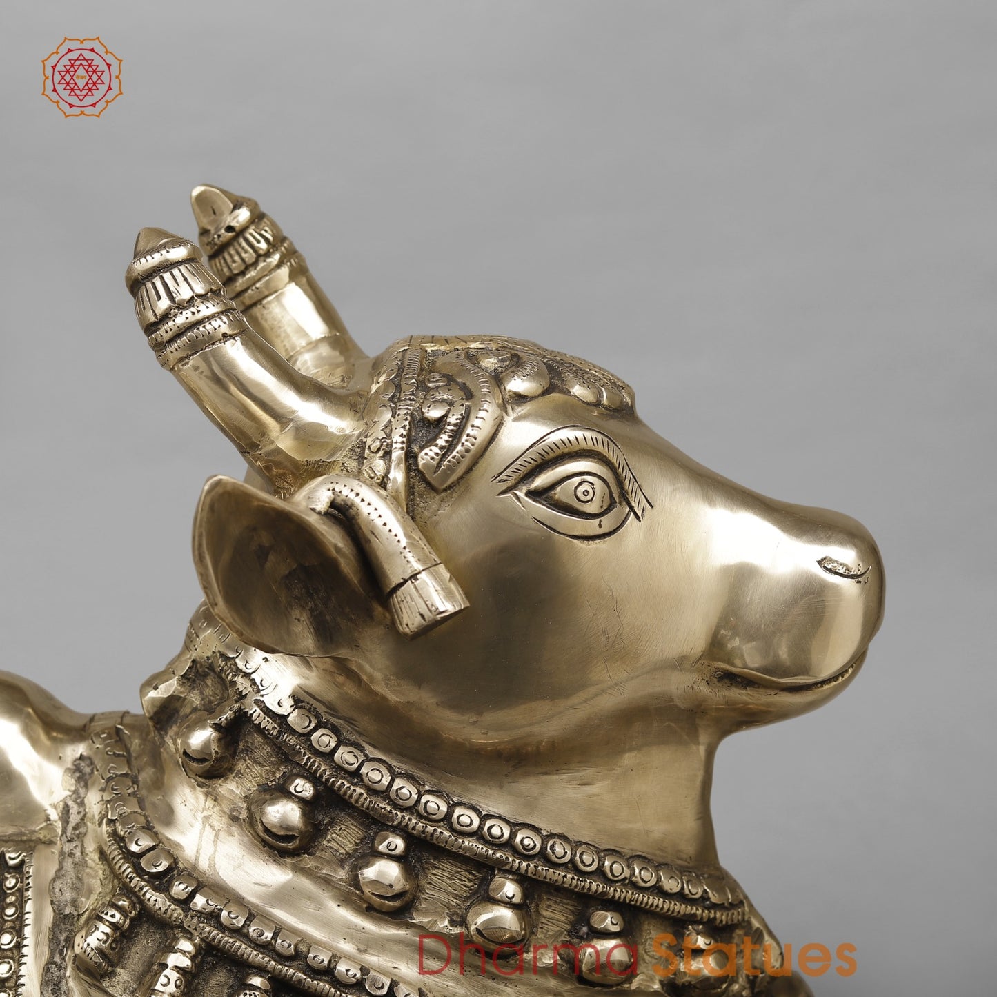 Brass Nandi Seated Fine Carving, Smooth Finish 25”