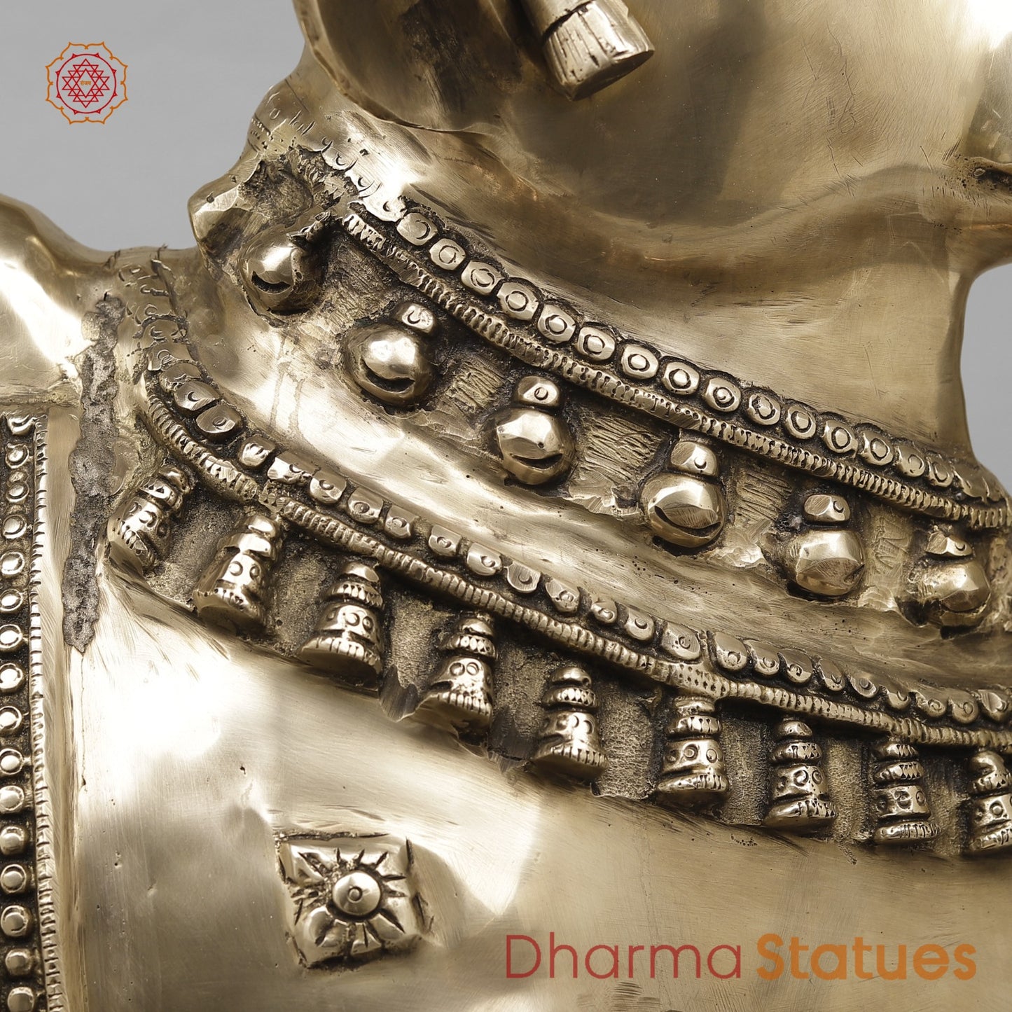 Brass Nandi Seated Fine Carving, Smooth Finish 25”