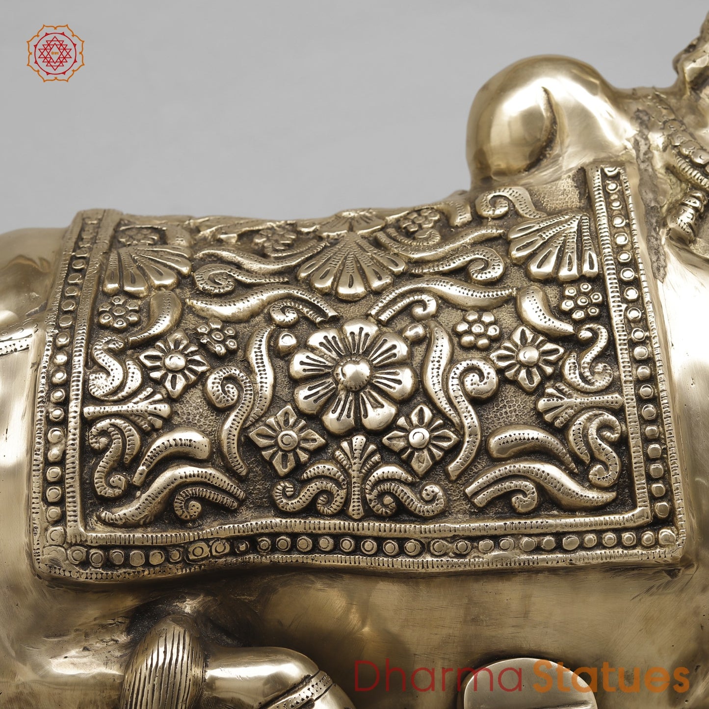 Brass Nandi Seated Fine Carving, Smooth Finish 25”