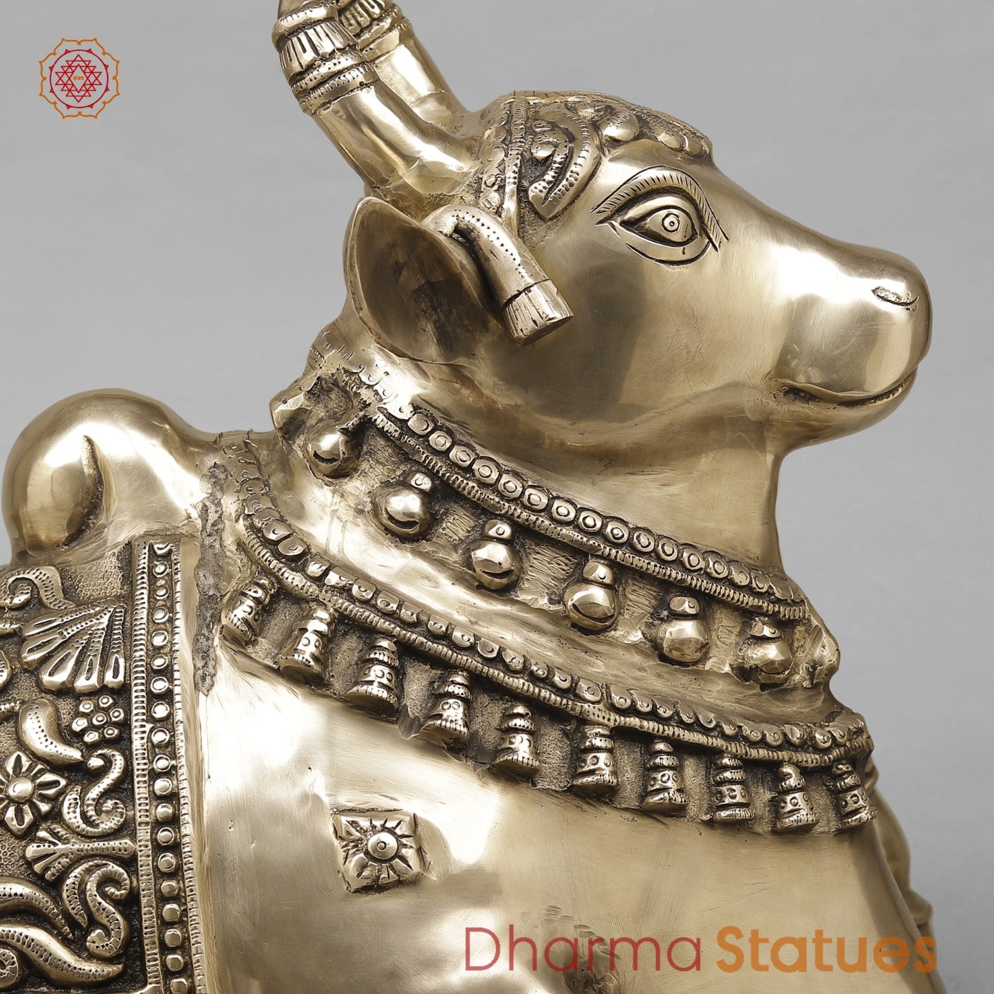 Brass Nandi Seated Fine Carving, Smooth Finish 25”