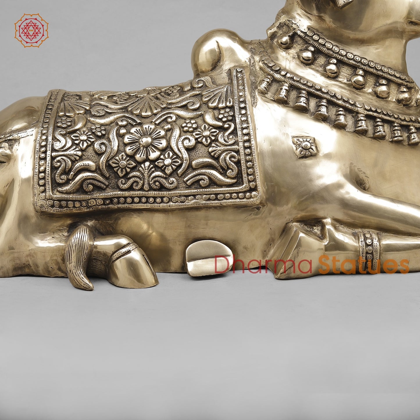 Brass Nandi Seated Fine Carving, Smooth Finish 25”
