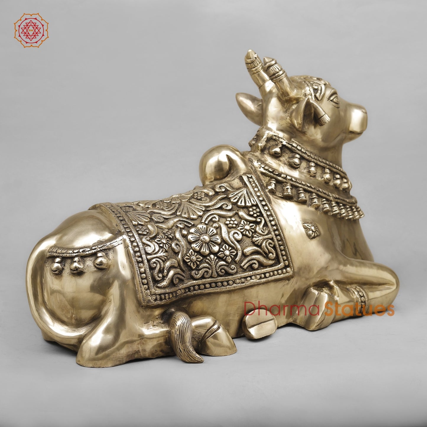 Brass Nandi Seated Fine Carving, Smooth Finish 25”
