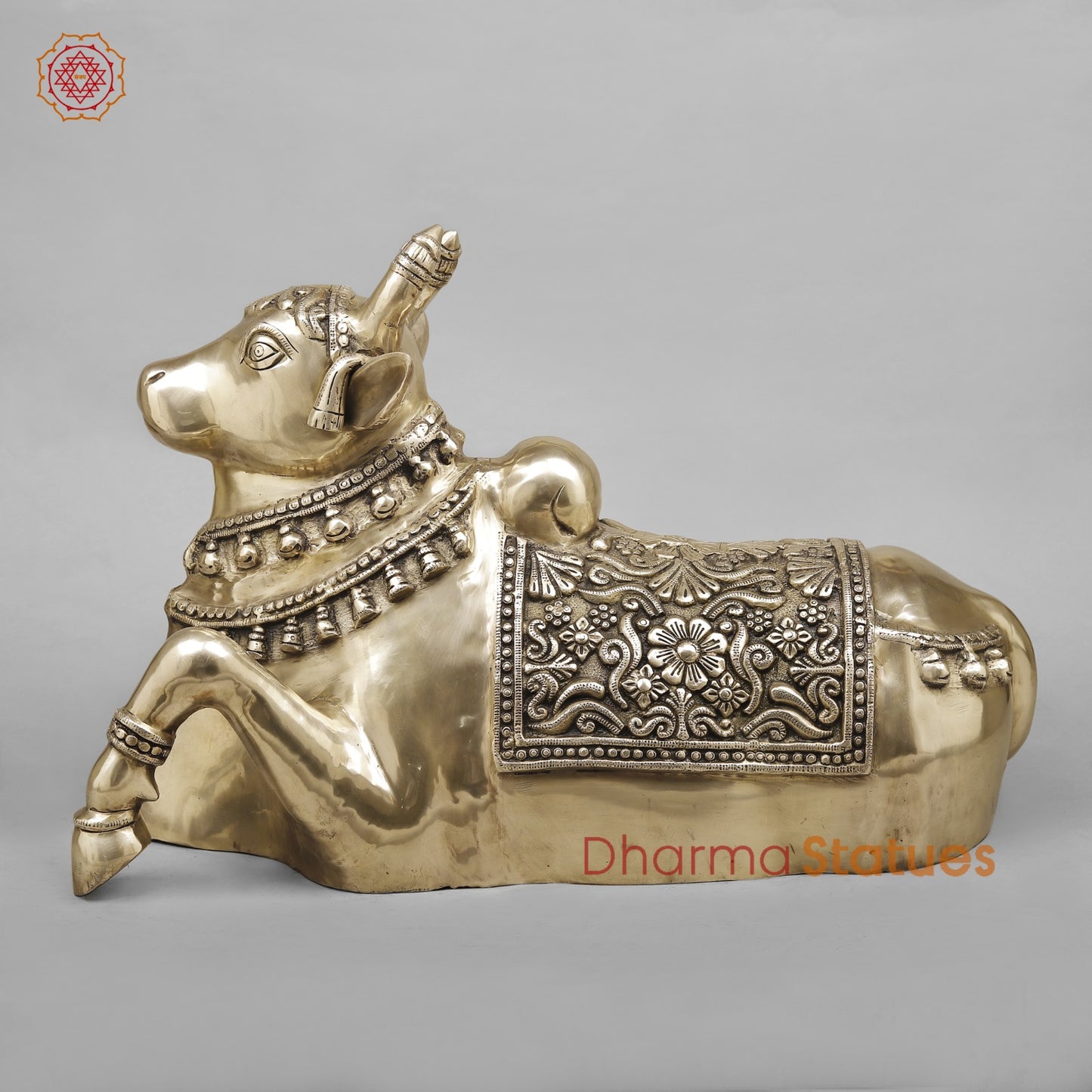 Brass Nandi Seated Fine Carving, Smooth Finish 25”