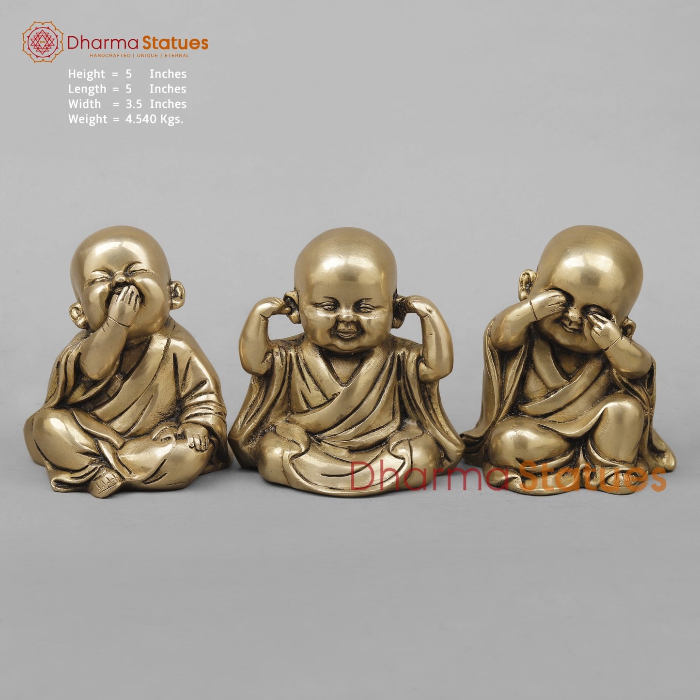 Brass Wise Monks Seated , Smooth Finish 5”