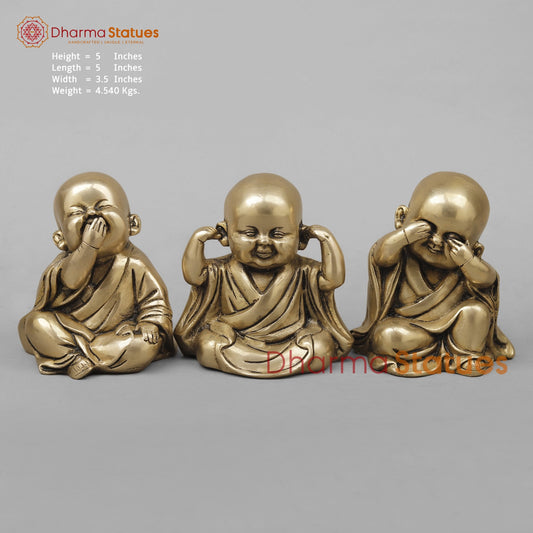 Brass Wise Monks Seated , Smooth Finish 5”