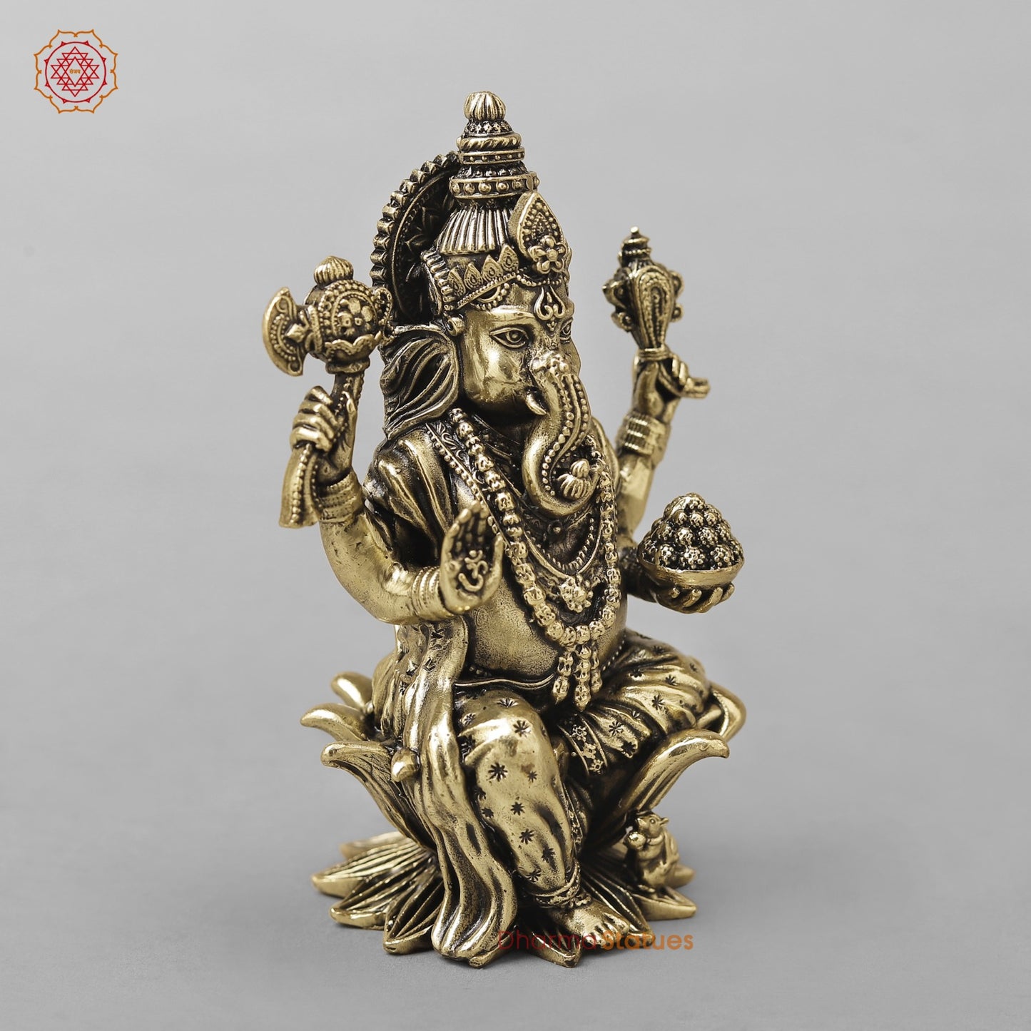 Brass Ganesh Seated on Lotus Fine 4”
