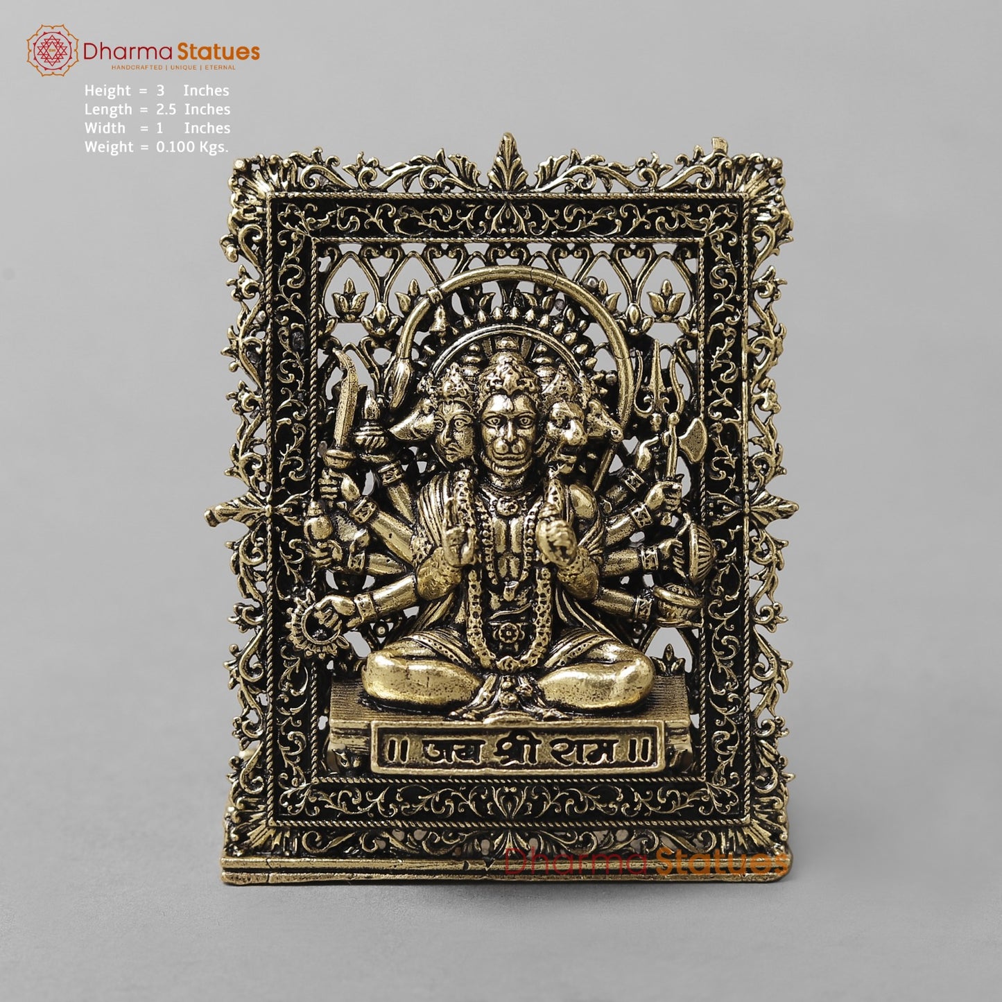 Brass Hanuman Panchmukhi Fine 3” (car dashboard suitable)