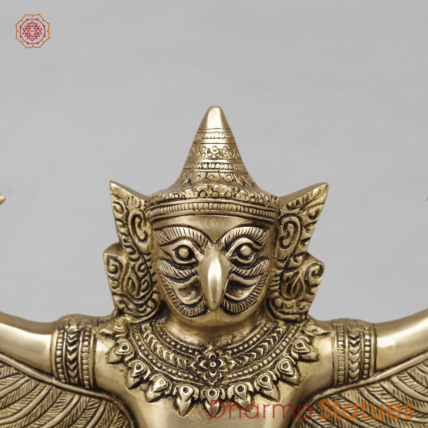 Brass Garuda Seated with Wide Wings, Smooth Finish 12”