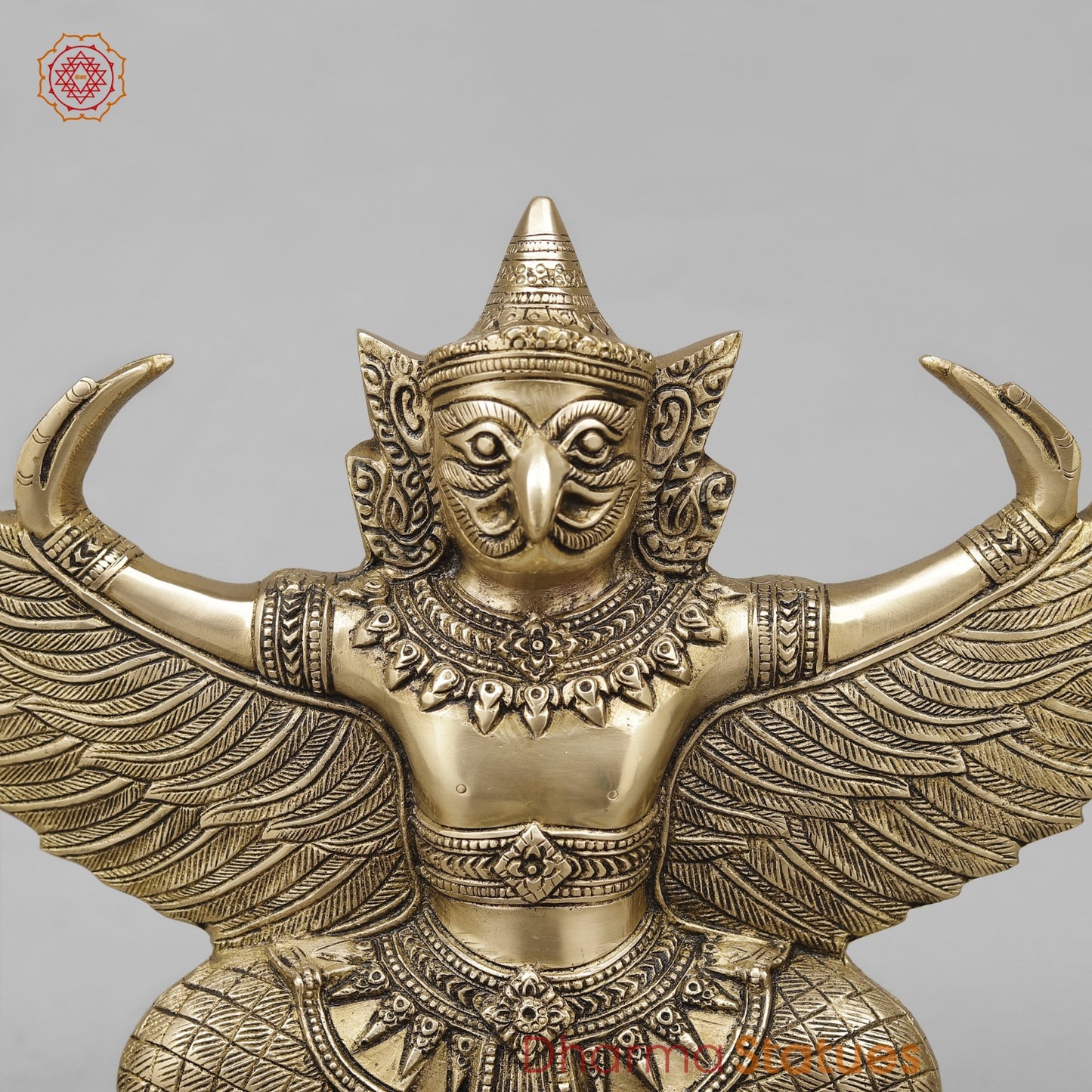 Brass Garuda Seated with Wide Wings, Smooth Finish 12”