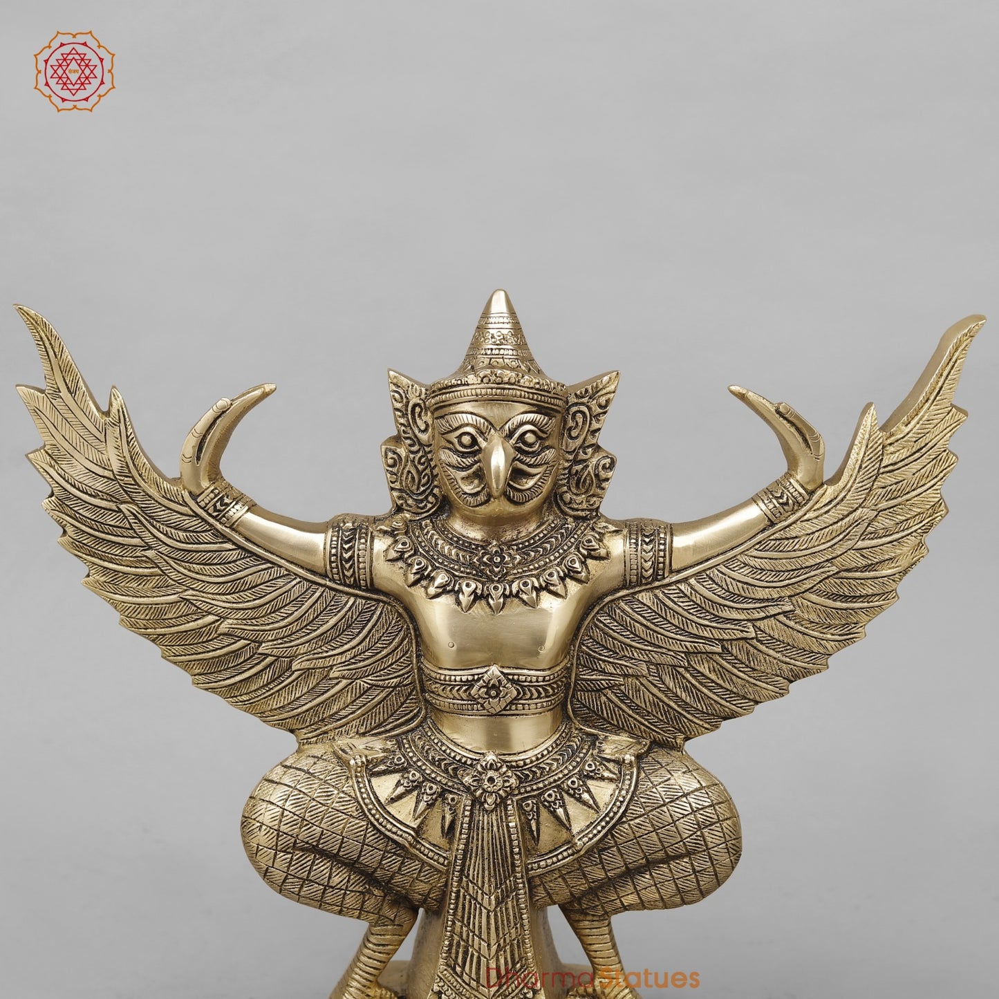 Brass Garuda Seated with Wide Wings, Smooth Finish 12”