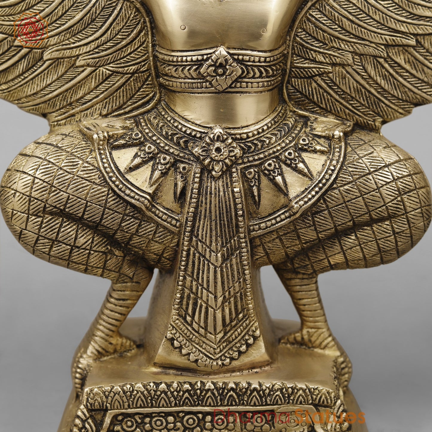 Brass Garuda Seated with Wide Wings, Smooth Finish 12”