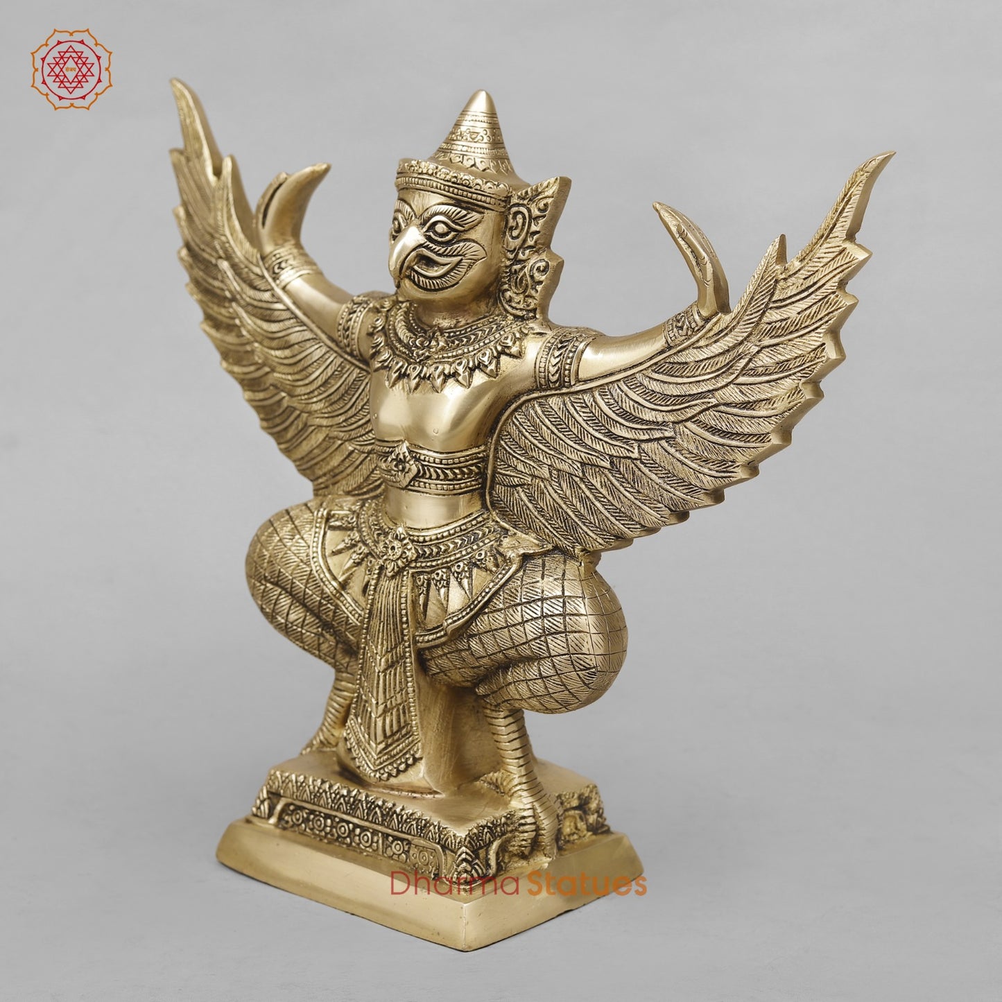 Brass Garuda Seated with Wide Wings, Smooth Finish 12”