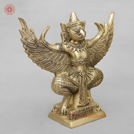 Brass Garuda Seated with Wide Wings, Smooth Finish 12”