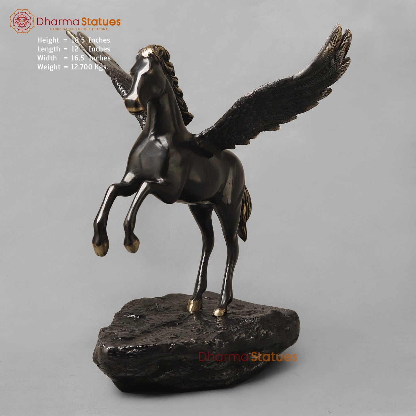 Brass Flying Horse Fine, Royal Black Finish 18.5”