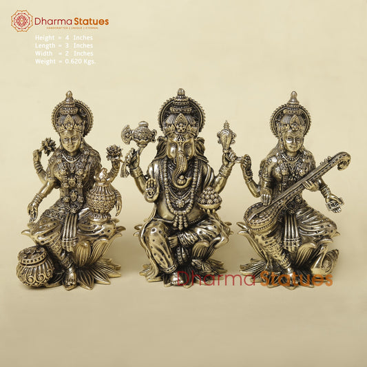 Brass Lakshmi Ganesh Saraswati Set Fine 4”