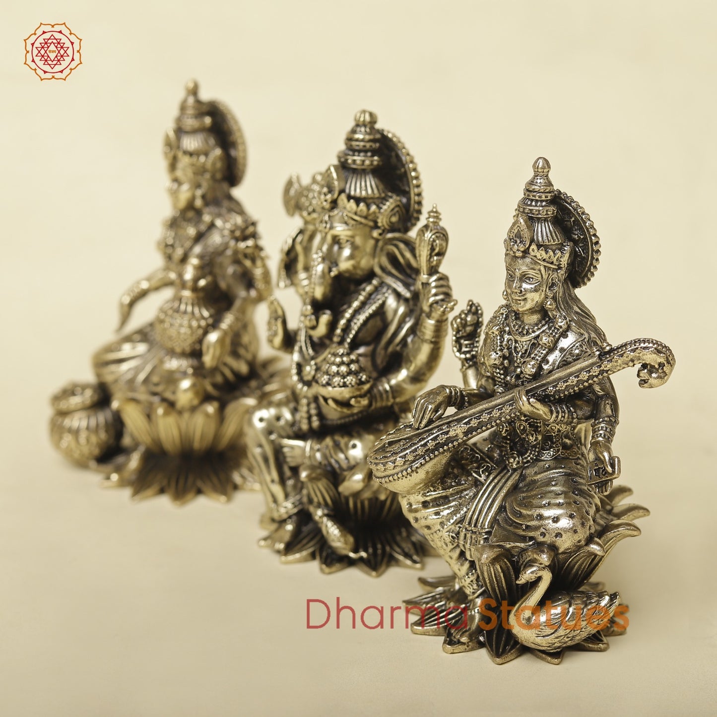 Brass Lakshmi Ganesh Saraswati Set Fine 4”