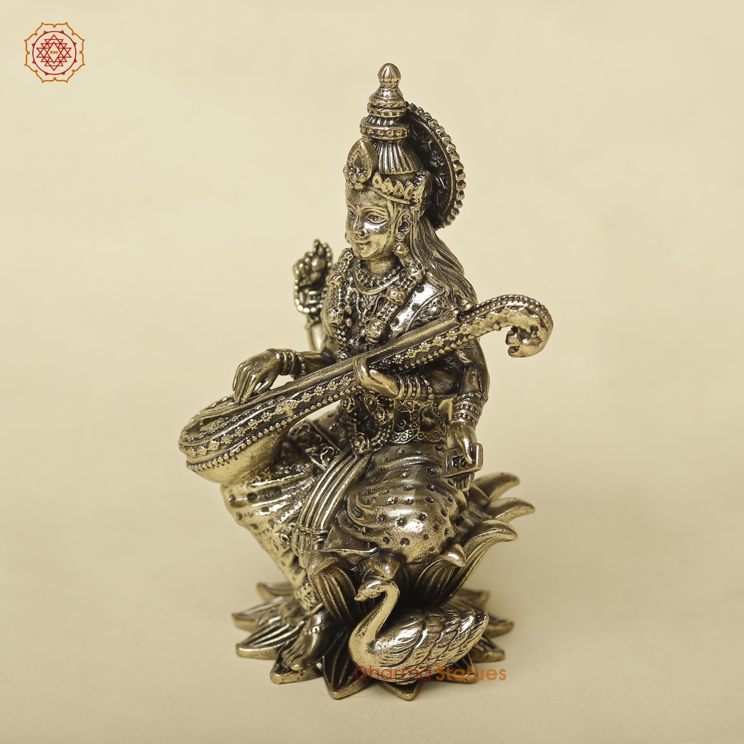 Brass Saraswati With Swan Seated Fine 4”