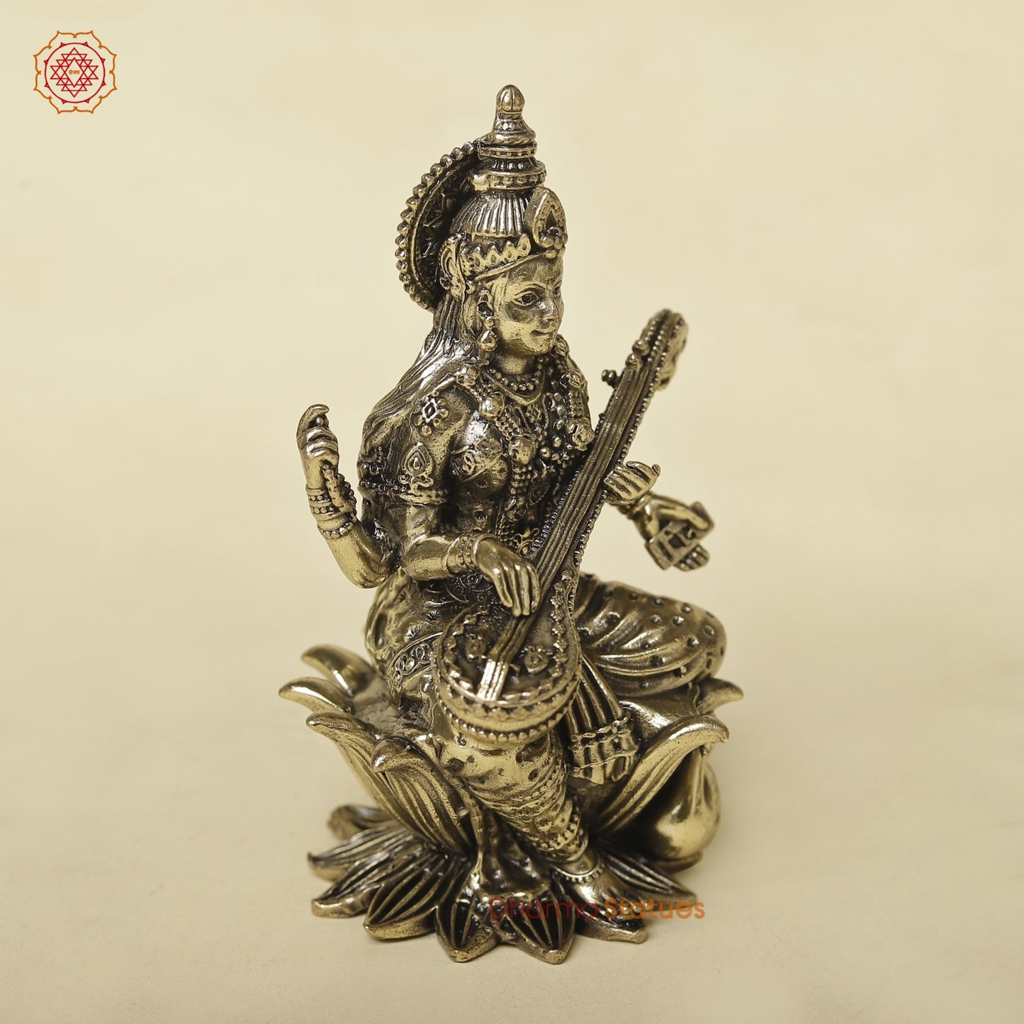 Brass Saraswati With Swan Seated Fine 4”