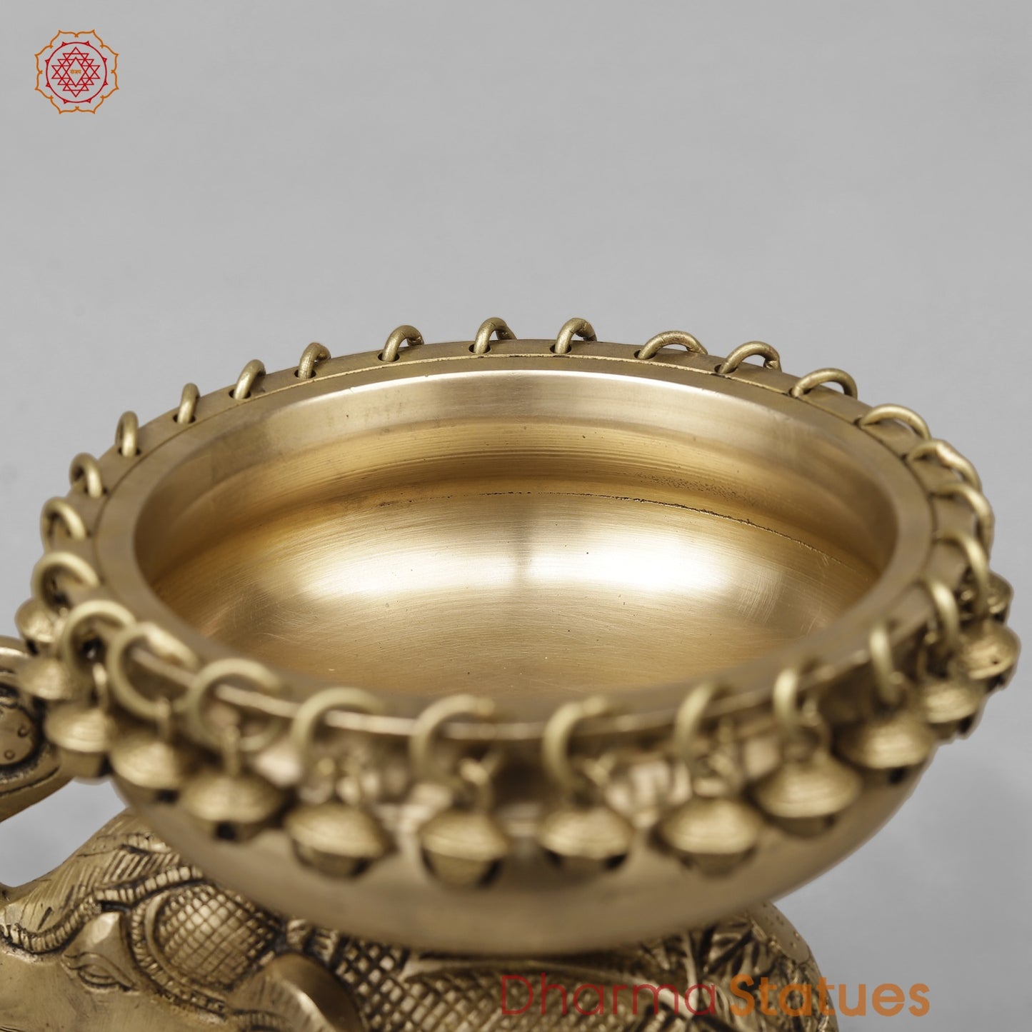 Brass Elephant Urli With Ghungroo, Butter Finish 8”