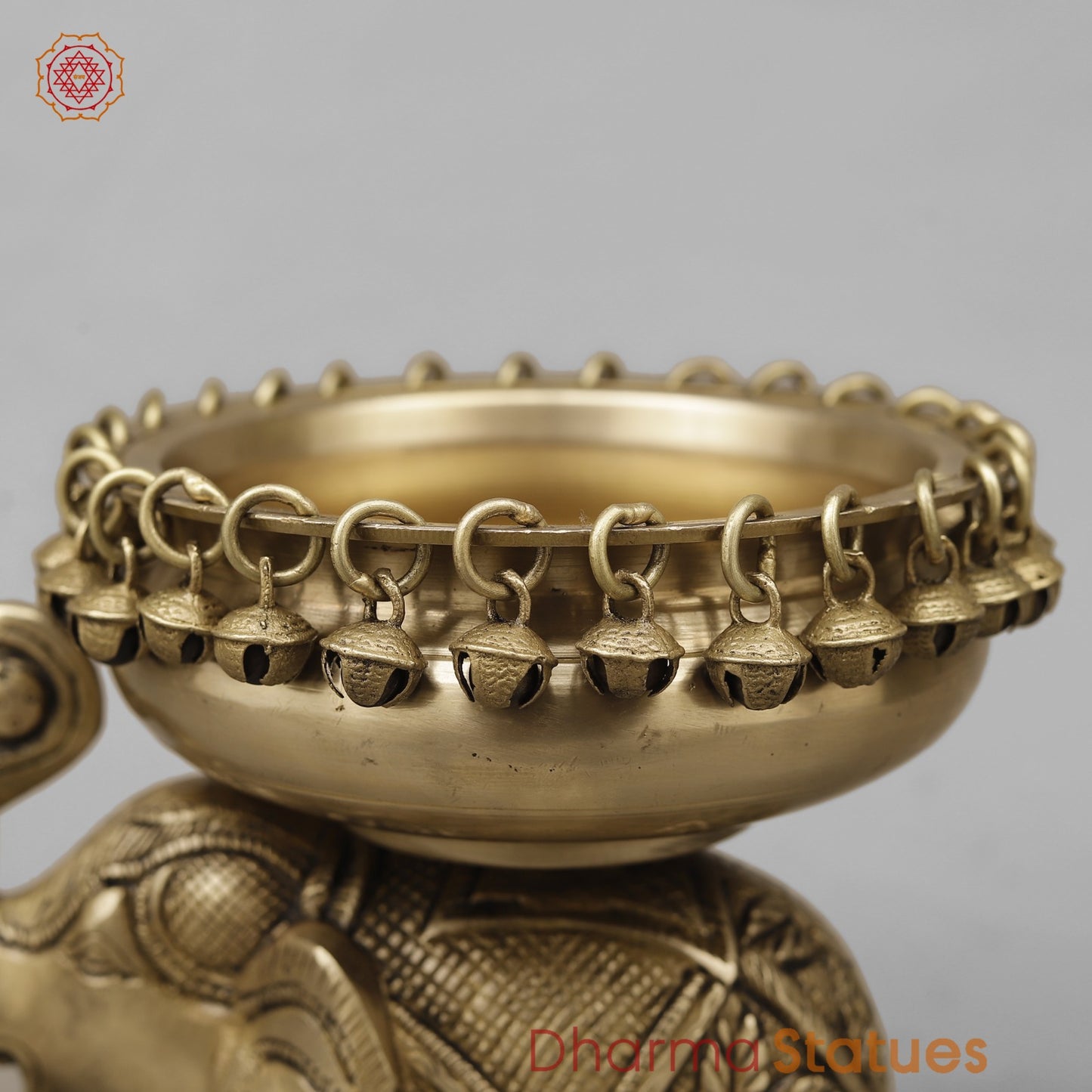Brass Elephant Urli With Ghungroo, Butter Finish 8”