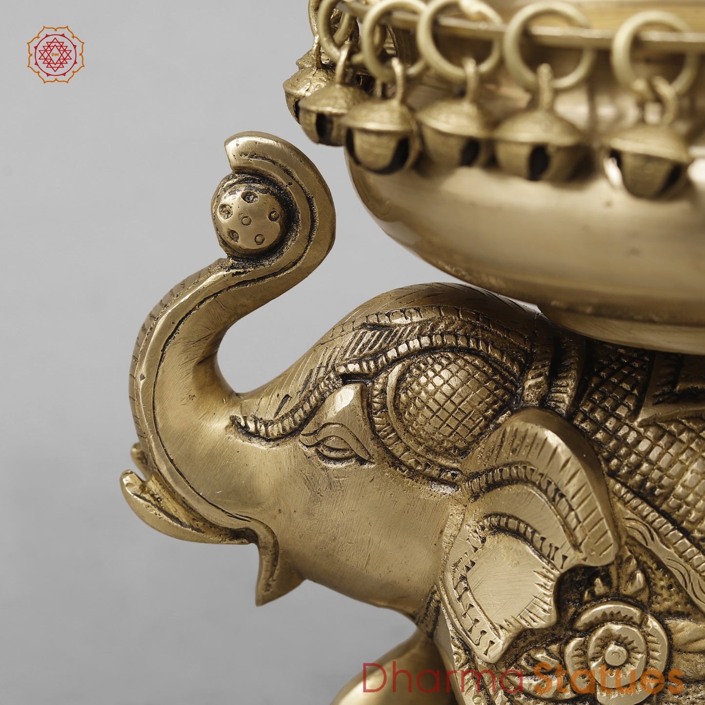 Brass Elephant Urli With Ghungroo, Butter Finish 8”