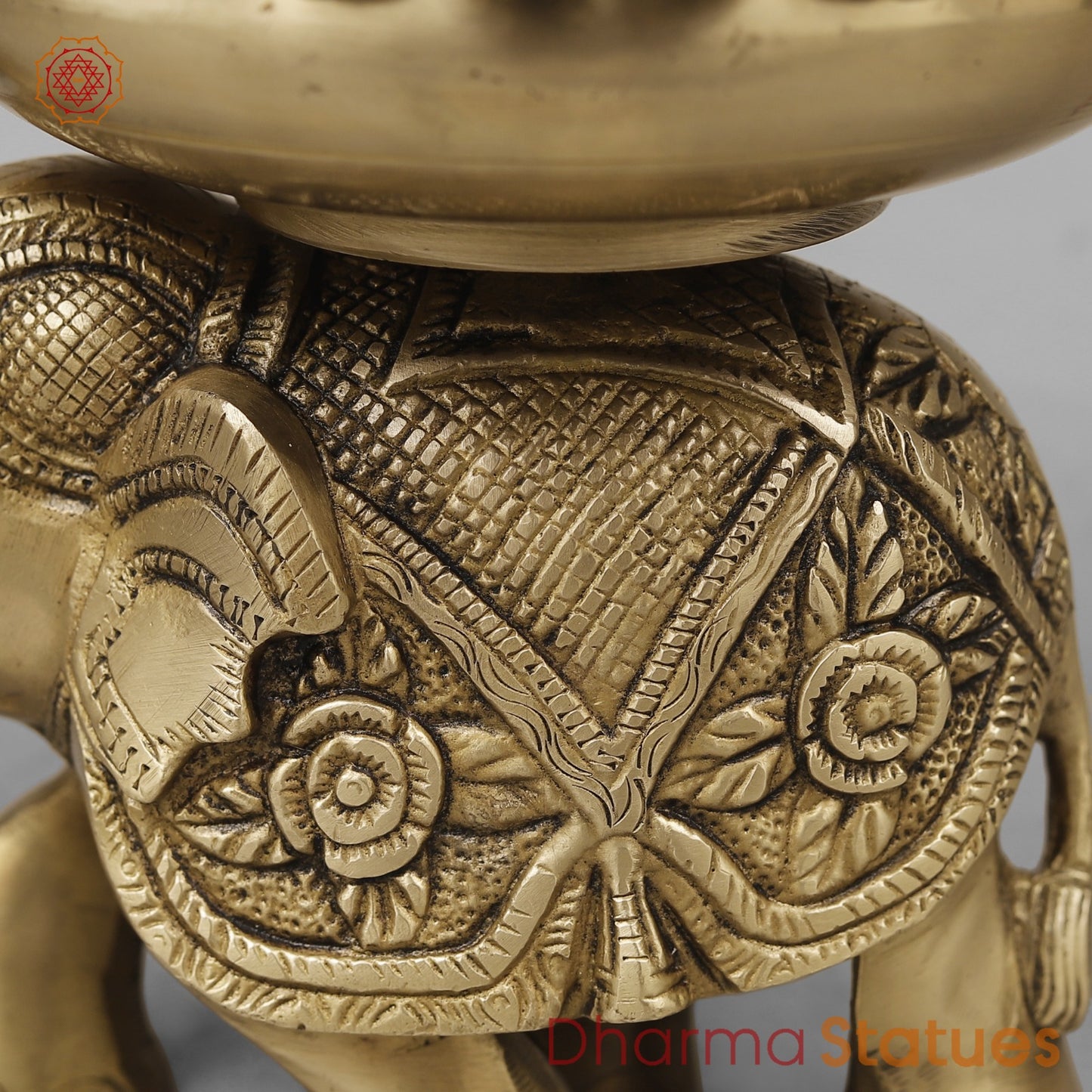 Brass Elephant Urli With Ghungroo, Butter Finish 8”