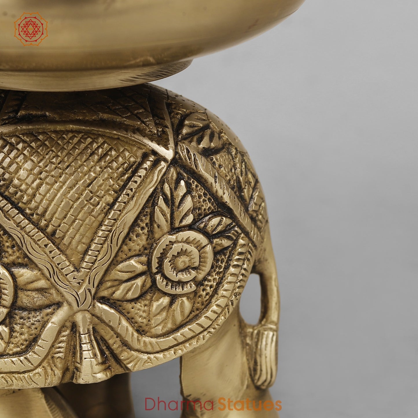 Brass Elephant Urli With Ghungroo, Butter Finish 8”