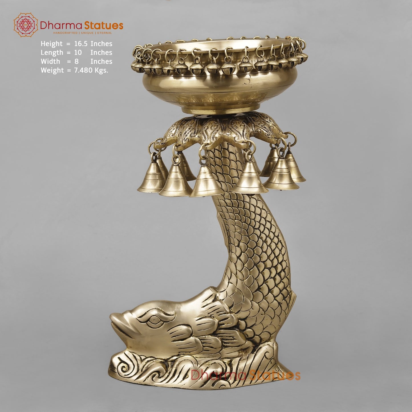 Brass Finish Urli With Ghungroo, Smooth Finish 16.5”