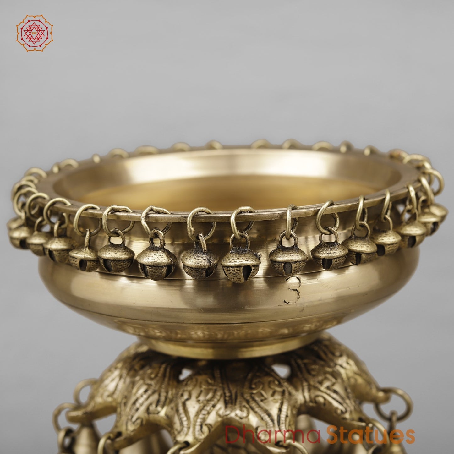 Brass Finish Urli With Ghungroo, Smooth Finish 16.5”