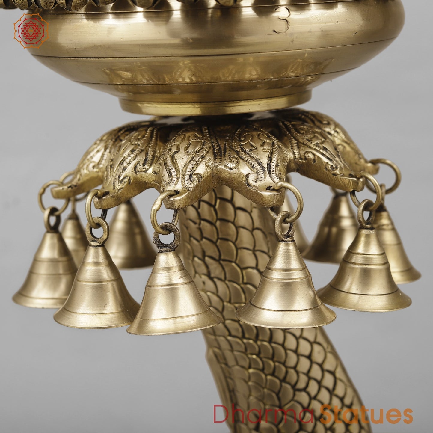 Brass Finish Urli With Ghungroo, Smooth Finish 16.5”