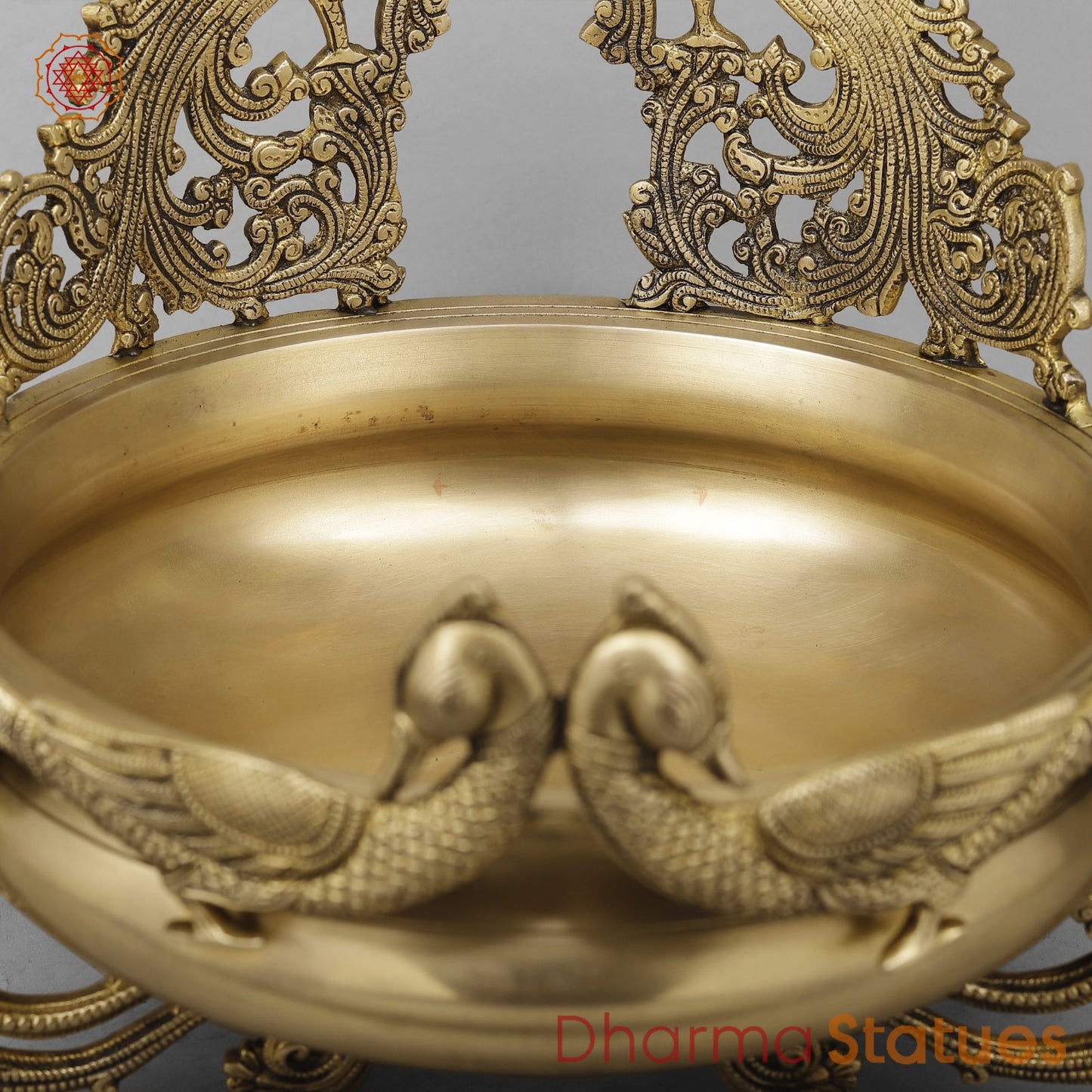 Brass Double Peacock Urli Fine, Smooth Finish 16”