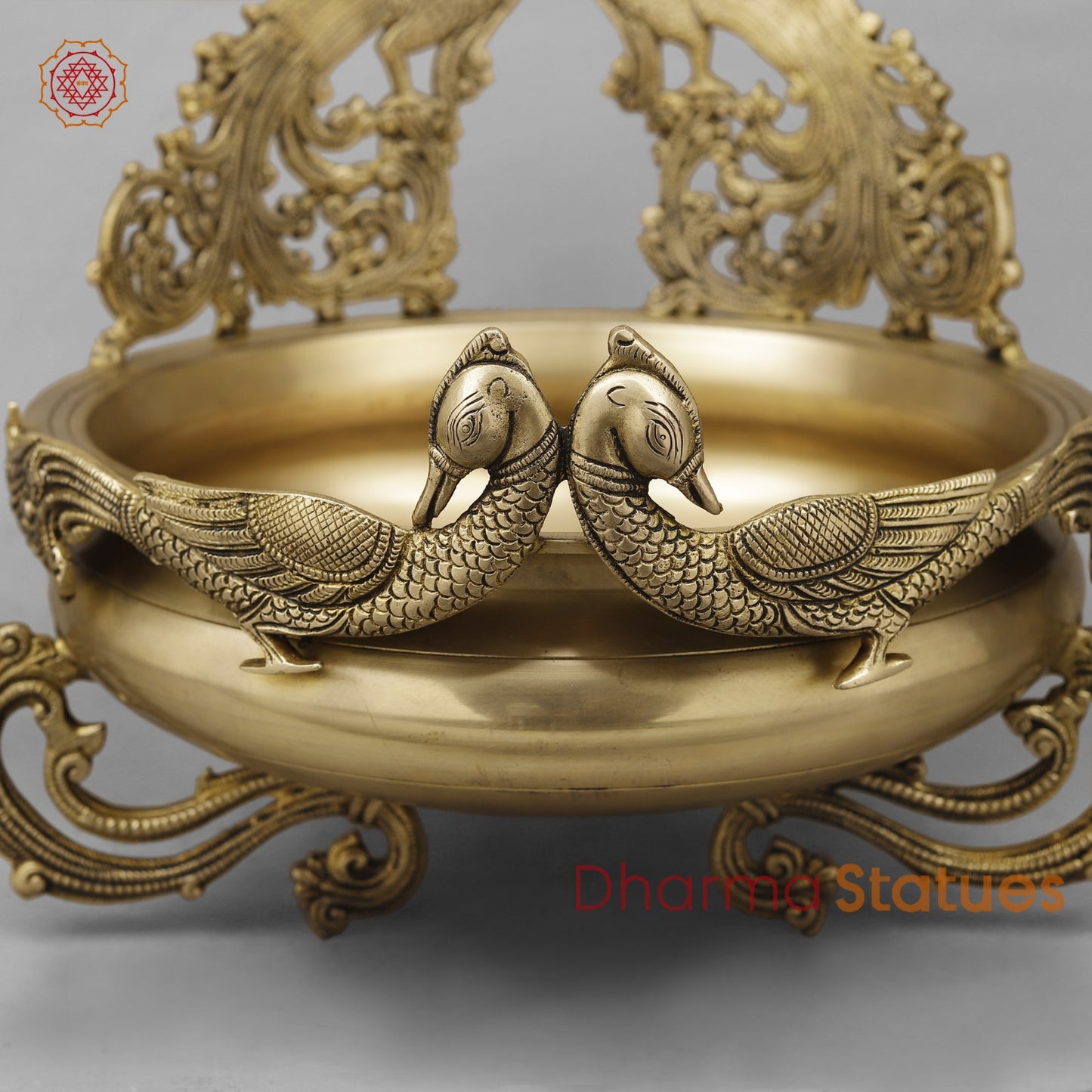 Brass Double Peacock Urli Fine, Smooth Finish 16”