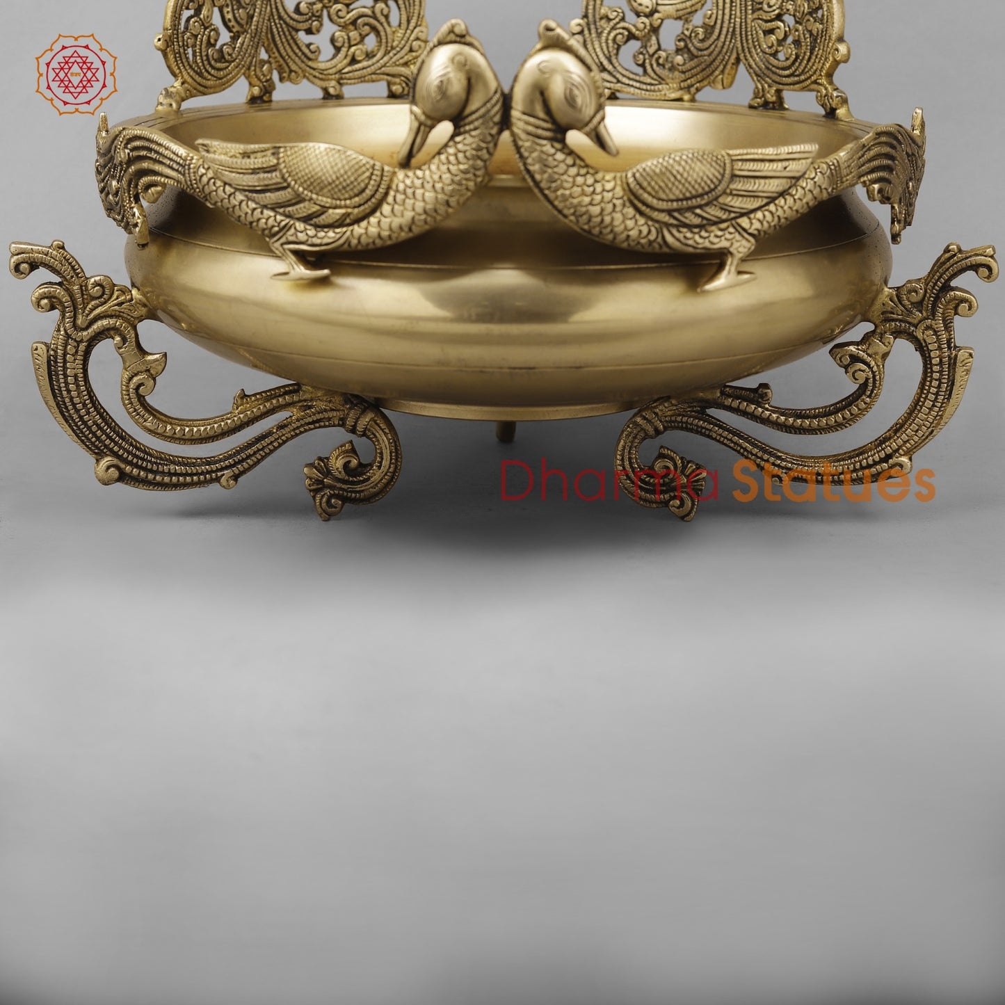 Brass Double Peacock Urli Fine, Smooth Finish 16”