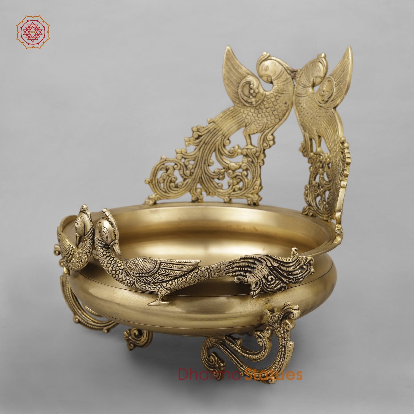 Brass Double Peacock Urli Fine, Smooth Finish 16”