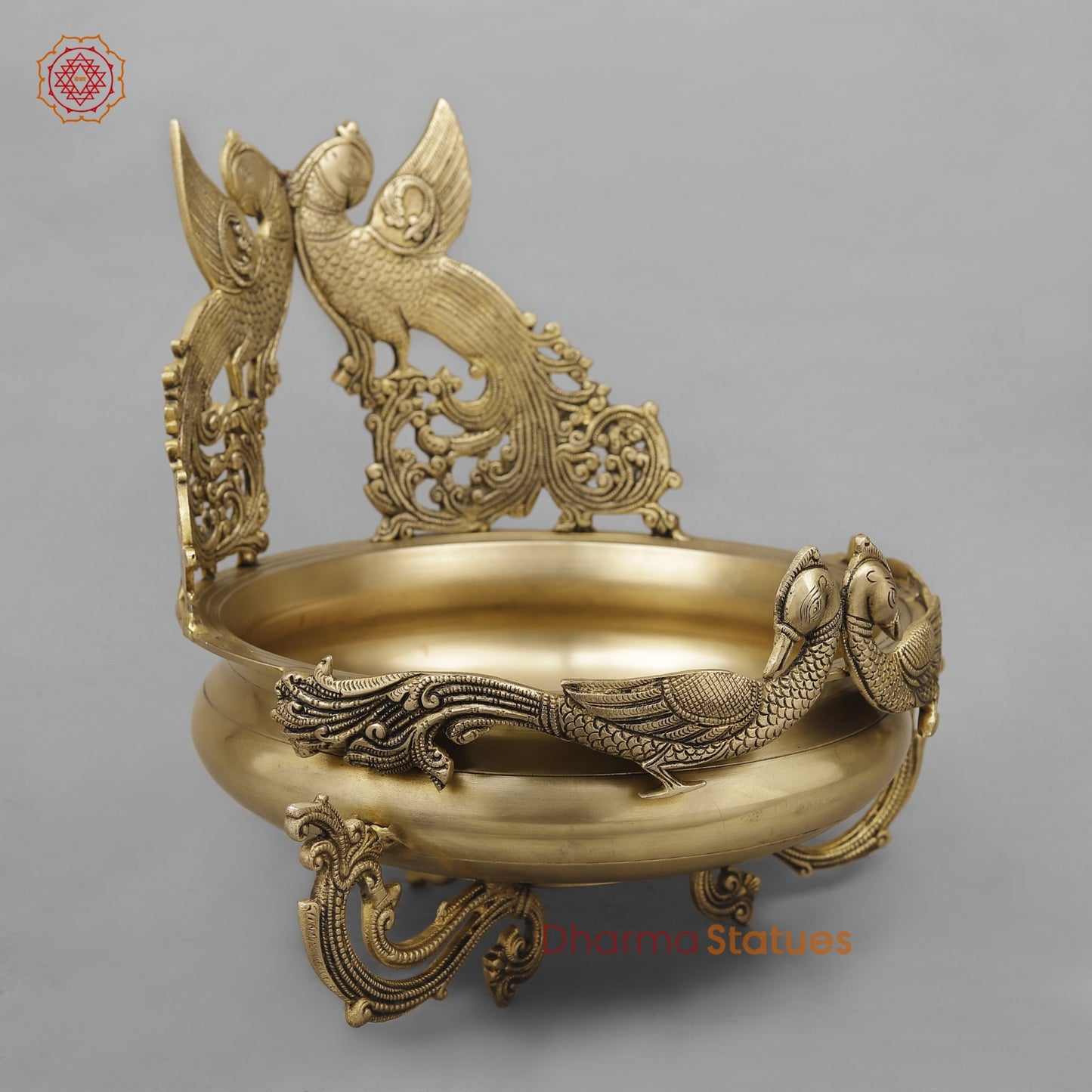 Brass Double Peacock Urli Fine, Smooth Finish 16”