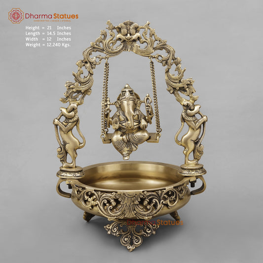 Brass Ganesh Jhula Urli, Fine Smooth Finish 21”