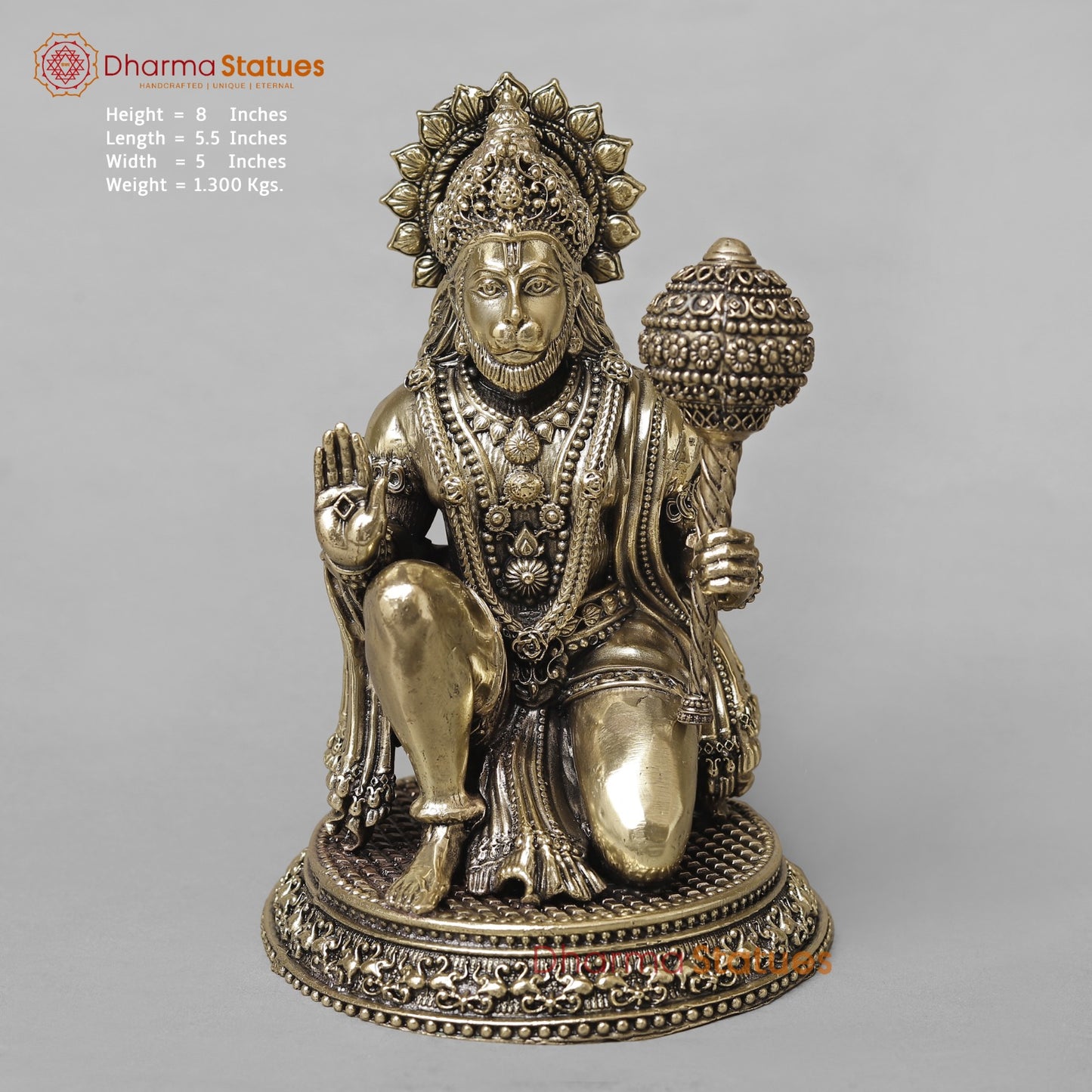 Brass Hanuman Ji Seated Fine 8”