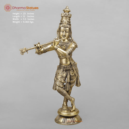 Brass Krishna Standing Fine, Smooth Finish 23”