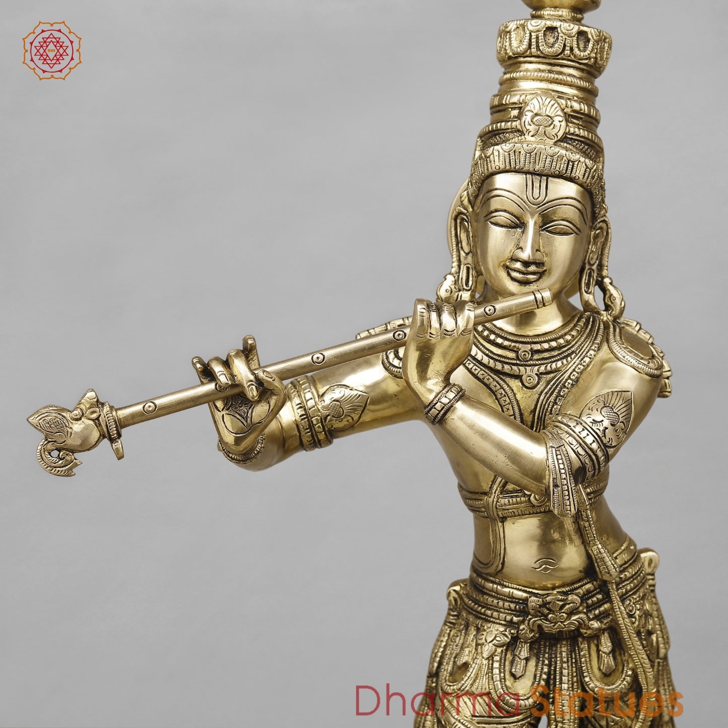 Brass Krishna Standing Fine, Smooth Finish 23”
